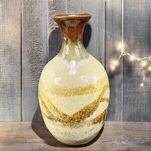 Vintage Hand Made Studio Pottery Vase Stoneware Brown Heavy Glaze Artist Signed
